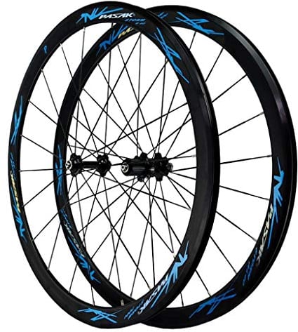 MZPWJD Rennrad Laufradsatz 700c Felgenbremse Doppelwandige Leichtmetallfelge 40mm Fahrrad-Rad QR 7-12S Kartenhub 1890g (Color : Blue)