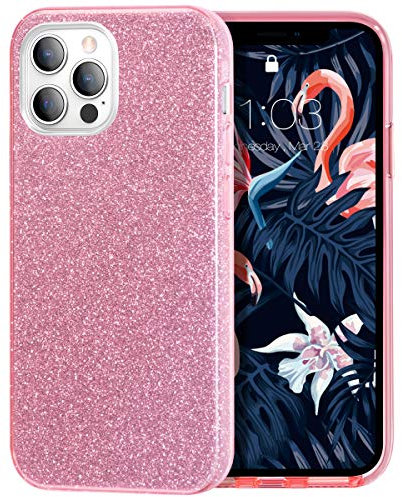 MILPROX iPhone 12 Pro Max Hülle Glitzer Schutzhülle Bling DREI-Schicht-Hybridstruktur Slim Kristallklar schützende Hülle kompatibel mit iPhone 12 Pro Max 6.7 Inches- Pink