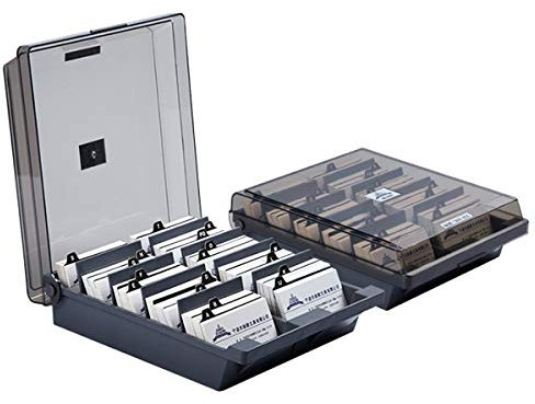 FAMKIT Boîte de rangement pour cartes de visite avec intercalaires A-Z (capacité de 1 000 cartes), gris, 9.45x8.66x2.95