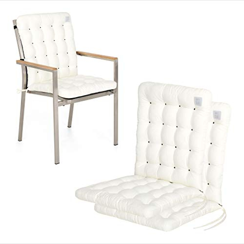 HAVE A SEAT Luxury | Gartenstuhlauflage Niedriglehner (2 St.) - Bequeme Sitzauflage Gartenstuhl - orthopädisch, wetterfest, waschbar bis 95° C - Made in Germany (2er Set - 100x48 cm, Weiß)