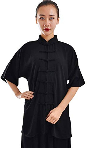 G-LIKE Damen Herren Tai Chi Trainingsanzug – Traditionelle Chinesische Kampfkunst Taiji Kung Fu Qi Gong Wing Chun Shaolin Wushu Frühling Sommer Training Unisex Uniform Kurzärmelig Anzug (Schwarz, M)