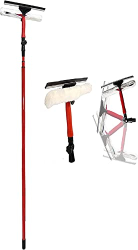 SASONS® Quality Telescopic Windows Cleaning Set Glass Duel Function Clean & Wash with 180 Degree Adjustable Soft Scrubber Pad Microfiber Squeegee & Metal Extension Pole Kit 3.5 Meter (11.48 Ft)
