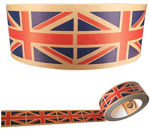 Merry Movers Incoronation Decorations, Union Jack, nastro da imballaggio, nastro di carta per carta da regalo Union Jack, regali Union Jack, nastro Union Jack, invece di adesivi Union Jack, 37,5 mm/50