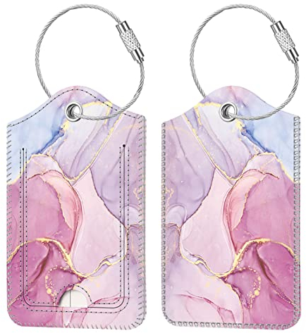 FINTIE Gepäckanhänger, 2 Stück, mit Edelstahlschlaufe und Adresskarte für Reisetasche, Koffer, glitzernder Marmor