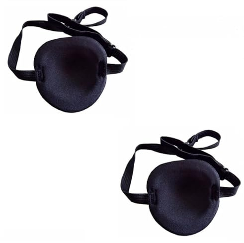 Augenmaske, gerillt, schwarz, Amblyopie, Strabismus, korrigiert, einzelne Augenmaske, elastisch, mit verstellbarem Schnallenriemen, 2 Stück, Schwarz , Einheitsgröße