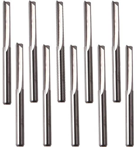 10 Pièce Fraise Droite à Double Tranchant, Outils Fraise 2 Flûtes Droites, Fraises en Carbure de Tungstène, Fraises à Fente Droite pour Bois MDF, Machine de Gravure CNC, 3.175 x 17 mm