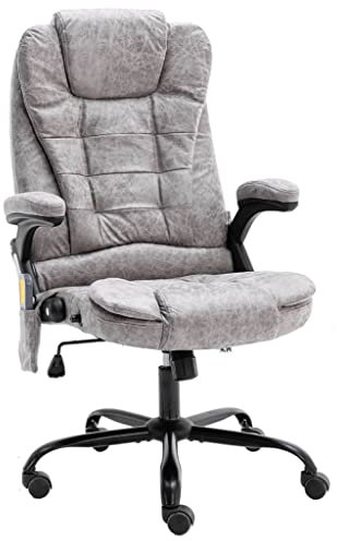 vidaXL Massage Bürostuhl Höhenverstellbar Heizfunktion Liegefunktion Chefsessel Bürosessel Schreibtischstuhl Sportsitz Gaming Racing Stuhl Hellgrau Wildleder-Optik