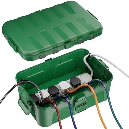 RESTMO Extra Large Waterproof Electrical Box, IP54 Weatherproof Outdoor Extension Lead Cover, Protect Outlet, Plug, Socket, Timer, Power Strip, Holiday Light Decoration, 32 x 22 x 13 cm, Green