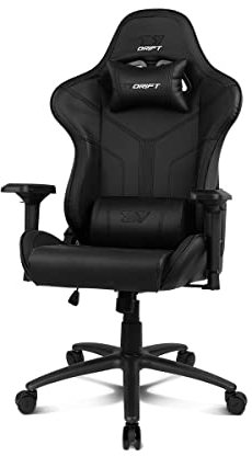 DRIFT GAMING DR350 - Silla Gaming Profesional, Polipiel, reposabrazos 4D, Ruedas silenciosas, pistón Clase 4, inclinación, cojín Lumbar y Cervical, Color Negro