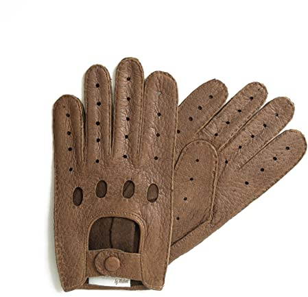 Hand Gewand by Weikert Auto-Lederhandschuhe aus Peccaryleder, ungefüttert, handgenäht, Autofahrerhandschuhe mit Finger, Autohandschuhe aus Pekari, Herren/Damen (Fasan, 9)