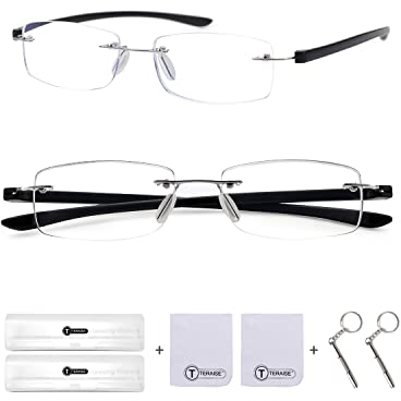 TERAISE 2er pack lesebrille rahmenlos herren damen, lesebrille blaulichtfilter ultraleichte,unkaputtbar rahmenlose lesehilfe,computer lesebrille männer (2.5X)