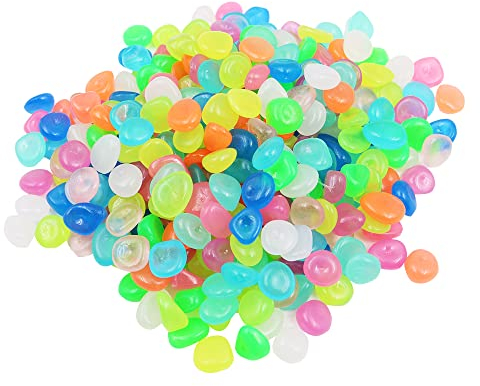 VOANZO 300pcs Glowing Stone Luminous Cobblestones, Glowing Pebbles Luminous Stone for Garden Pebbles Gravel Garden Pathway Yard Aquarium Fish Tank Decoration(17-13mm, Mixed Color)