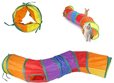 Cat Tunnel, 2 Way Collapsible Pet Tube for Indoor and Outdoor Use - Suitable for Cats and Bunnies (Rainbow-S)