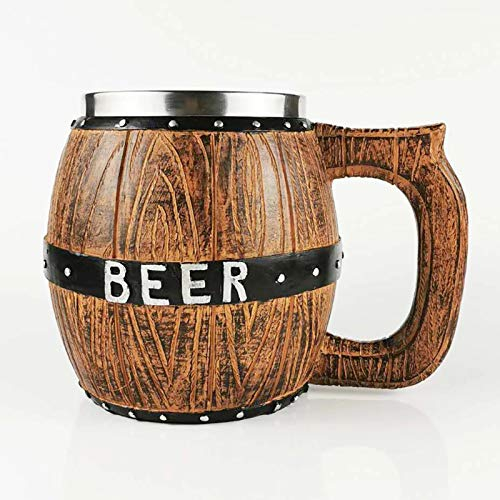ZORILO Personalisieren Sie Bierkrug im gravierten Stil, Horn, Harzform, Eichenholz, Bierkrug, mit 20-Unzen-Edelstahl-Innentank, Bierkrug, Küchenbar, Trinkgeschirr