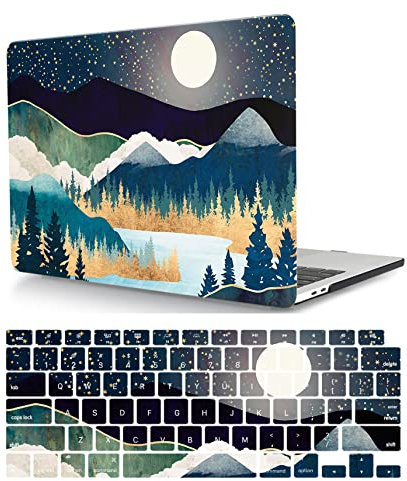 Hard Cover Compatible with New MacBook Pro 13 inch 2020 2019 2018 2017 2016 Release Model A1706 A1708 A1989 A2159 A2251 A2289 A2338, Plastic Laptop Hard Shell Case & Keyboard Cover, moon and mountain