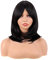 MapofBeauty 18 Zoll/45 cm Layered Bangs Gerade Synthetische Faser Schulter Länge Haar Tägliche Verwendung Perücke (Schwarz)