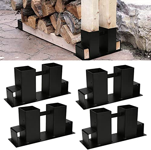 Jopassy Holzstapelhilfe Aussen 4 Stück, Holzlager Verstellbarer Lagerregal Kaminholzregal, Holzstapelhalter für Kaminholz Stabile Brennholz Stapelhilfe, für innen und außen, Schwarz