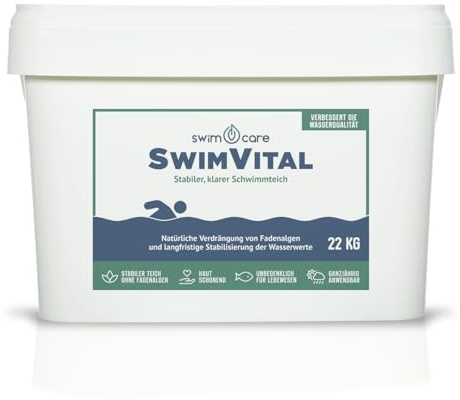 swimcare SwimVital 22 kg verdrängt Fadenalgen, 100% biologisch im Teich | Verdrängt Fadenalgen nachhaltig, 100% biologisch – für einen stabilen, klaren Schwimmteich, hautschonend & unbedenklich