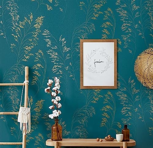 marburg Tapete Blau Gold Floral Modern, Natur für Schlafzimmer oder Wohnzimmer Made in Germany 10,05 x 0,53m