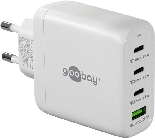 goobay 64822 USB-C PD 4-Fach Multiport Schnellladegerät (68W) / 1x USB-A 3X USB-C Eingang/Power Delivery/Netzteil für Ladekabel vom iPhone und Anderen Handys/Handy Ladegerät/weiß