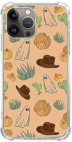 Rewput Halloween Ghost Cactus Phone Case for iPhone 15 Pro Max, Western Cowboy hat Pumpkin Cover for Women Men Girls Boys, Trendy Design TPU Bumper Case for iPhone 15 Pro Max