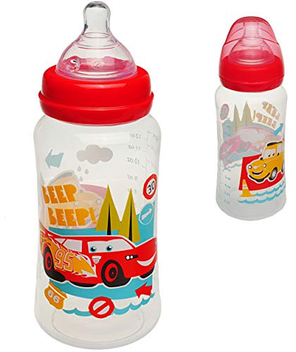 alles-meine.de GmbH große Babyflasche - Trinkflasche - Cars - Auto - Lightning McQueen - 400 ml / 360 ml - BPA frei - ab Geburt - mitwachsend - 3 Positionen - für jedes Alter -..
