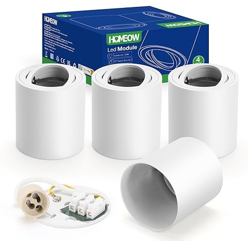 HOMEOW 4 Stück Deckenspot Weiß - Aufbauspot 30° Schwenkbar Geeignet für GU10 & LED Module (Ohne GU10-Lampe), Ø 80mm Aufbaustrahler aus Aluminium, Spots Deckenleuchte Aufputz, Rund