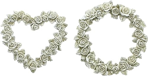Dekoleidenschaft 2tlg. Dekoset Rosen Kranz & Herz aus Polyresin, wetterfest, Wandschmuck, Türschmuck, Grabschmuck, Garten-Deko für Draußen
