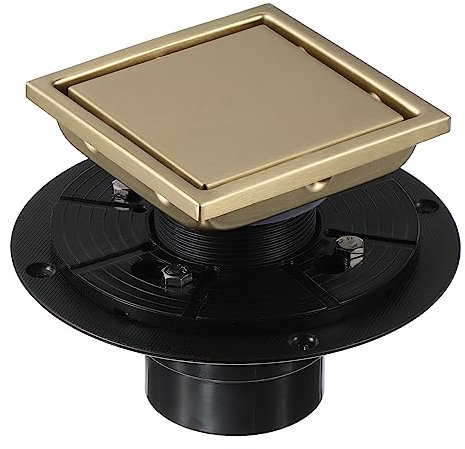 sourcing map 4 Viereckig Duschabfluss 304 Edelstahl Boden Abfluss mit Flansch für Bäder Küchen Garagen Duschen Schwimmbad und Waschbecken Gold