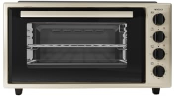 Wiggo Mini forno con piano cottura – 2000 W, 45 litri, funzioni versatili 6 in 1: riscaldamento superiore/inferiore, ricircolo, grill, girarrosto, design elegante per cucine moderne (crema)