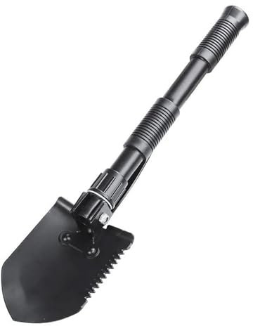 SSIMOO Outdoor Tool Folding Shovel Mini Military Survival Shovel With Pickaxe Saw Opener Compass Compatible With Car Emergency Gardening