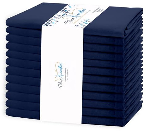 Blue Needles Solid Cloth Napkins Set of 12 Navy Blue 100% Cotton Dinner Napkins 18x18 inches - Soft, Reusable, Absorbent & Washable Linen, Ideal for Spring Summer Easter Events Parties & Everyday Use