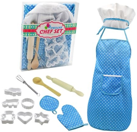 PRETYZOOM Set De Cuisine pour Garçon Fille Costumes De Chef pour Jeu De Rôle Ustensiles Et Accessoires De Cuisine Éducatifs Ensemble PVC Boîte Bleue