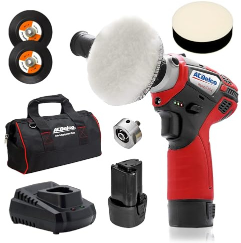 ACDelco ARS1214A1OPG G12 - Mini lucidatrice e levigatrice senza fili, 12 V (10,8 V), 2 velocità, 75 mm, con adattatore orbitale, kit di accessori, 2 batterie da 2 Ah, caricabatterie, borsa