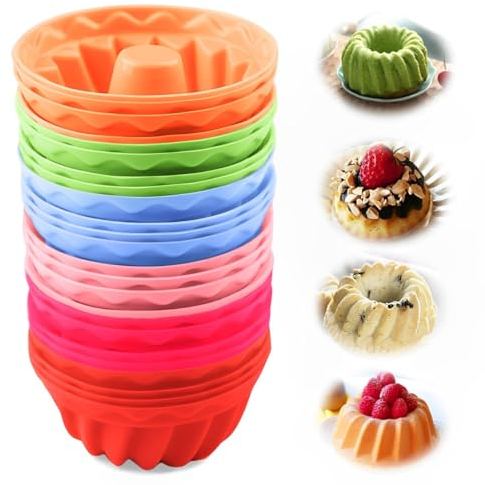 Voarge Lot de 24 mini moules à kouglof en silicone réutilisables - Pour gâteaux, desserts, chocolats, puddings, gelées - 6 couleurs