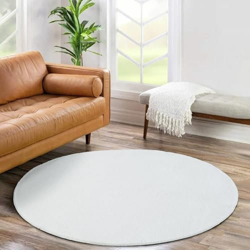 Jimri Flauschiger Teppich Läufer - Hochwertiger Kurzflor für Zuhause, Büro, Küche, Eingang, Flur, Wohnzimmer - Maschinenwaschbar - Rutschfester Teppich Waschbar - 200 cm Rund - Cream_Weiß