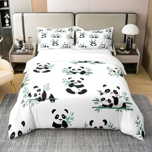 Netter Panda 100% Natürliche Baumwolle Bettwäsche Set Kawaii Cartoon Panda Bett Set für Jungen Mädchen Schöne Panda Druck Bettbezug Wilde Tier Thema Bettwäsche Abdeckung Dekor Die Ganze Saison 135x200