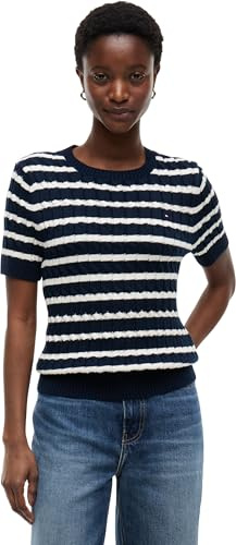 Tommy Hilfiger Damen Pullover Strickpullover, Mehrfarbig (Dark Night Navy/Ivory Petal STP), XXXL
