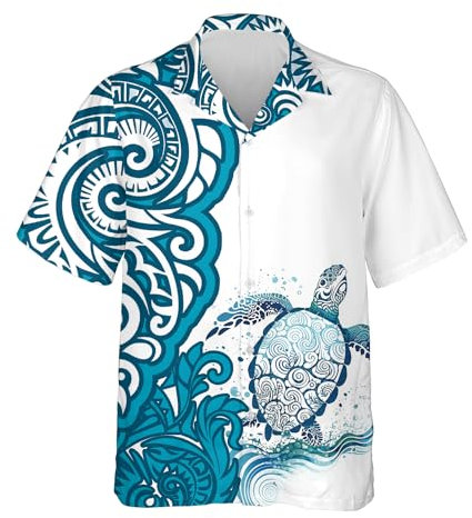 JUZGTSIT Chemise hawaïenne à manches courtes pour homme – Chemise hawaïenne d'été à boutons de vache pour homme, série 177, Tortue-19, S