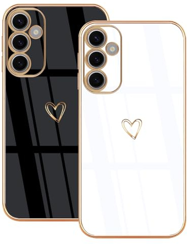 Lonrapa 2 Stück Hülle für Samsung Galaxy S24 FE 5G Handyhülle Süße Herz Muster Motiv für Mädchen Frauen Galvanisierte Silikon Stoßfest Schutzhülle Galaxy S24 FE 5G Phone Case Cover - Schwarz & Weiß
