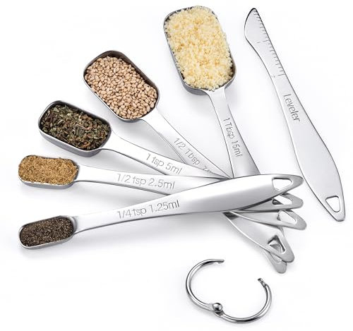 U-Taste Cuillères à mesurer en acier inoxydable 18/8, cuillère à soupe carrée en métal avec niveleur pour ingrédients secs ou liquides, s'adapte dans un pot à épices (lot de 6, Argent)