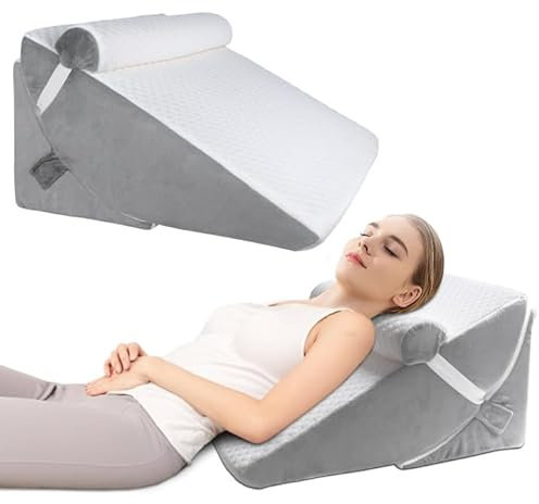 INFANZIA Coussin incliné pour lit, Lot de 3 Coussins en Coin Orthopédiques pour Lit - Apnée du Sommeil, Reflux Gastrique, soulèvement des Jambes| Mousse Ergonomique Réglable avec Housse Lavable