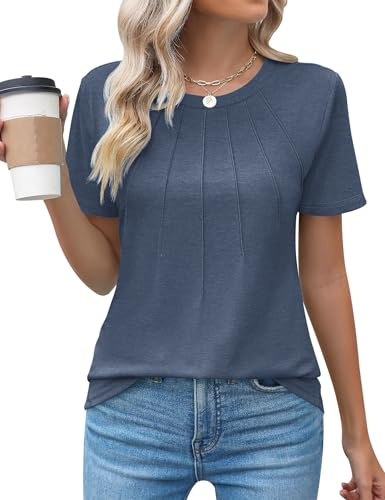 Zeagoo T Shirt Donna Estive Manica Corta Shirt Casual Girocollo Bianca Maglietta Elegante Basic Maglietta Top Blu/Viola XL