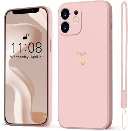 Mitetabo Hülle für iPhone 12 Handyhülle Gold Liebesher Silikon, iPhone 12 Case Mädchen Weich Slim Stoßfest Kratzfeste Süßes Gold Love Schutzhülle für iPhone 12 6.1 Rosa