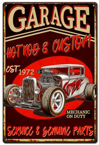 SUPERDANT Cartel de chapa para coche modificado vintage coche cartel de chapa metálica individual mecánico en servicio letreros divertidos y placa de arte de pared de metal póster para garajes bar