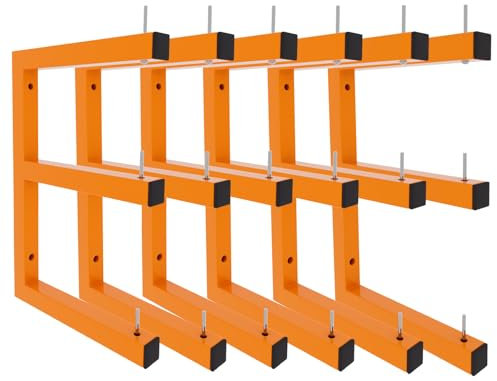 6 Pack Wall-Mounted Lumber Rack, Heavy Duty Wood Storage Racks, 9-Level System Garage Shelving, 1980 LBS Capacity Hanging Organizer Shelves, Orange Brackets Utility Metal Shelf for Indoor and Outdoor