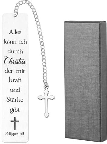 JOYIAL Christian Lesezeichen mit Bibelvers und Kreuz Anhänger Inspirierendes Lesezeichen Christliche Geschenke 1 Stück Silber Edelstahl 13 x 2.3 cm