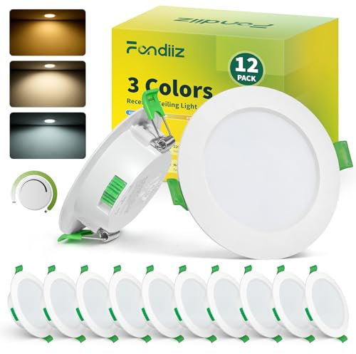 Fondiiz LED Einbaustrahler 230V Dimmbar, 12er Set LED Spots 68mm Lochmaß, 5W Deckenspots Flach Warmweiß 2700K Neutralweiß 4000K Kaltweiß 6000K, IP44 Spots Deckenleuchte für Badezimmer Küche, Weiß