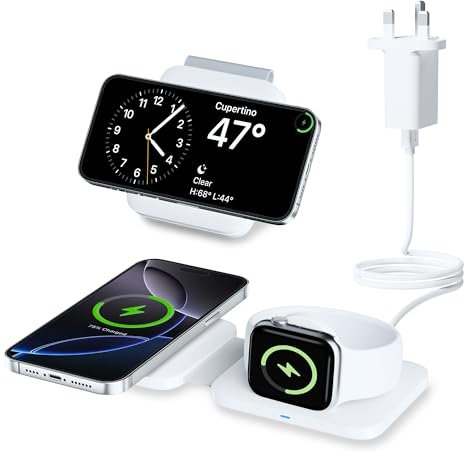 Wireless Charging Station for iPhone 16/15/14/13/12 Series, Apple Watch Charger Stand for Ultra 2/10/9/8/7/6/5/4/3/SE, Foldable Magnetic Charger