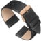QUARKZMAN Bracelet Montre en Cuir 24mm de Largeur Noir Bracelet de Montre Plat, Fin et Élégant en Cuir Véritable avec Boucle Or Rose pour Homme et Femme